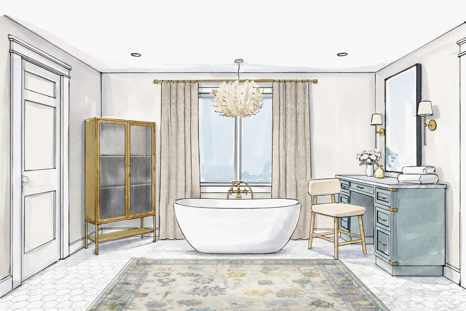 Modern bathroom design render generated from a SketchUp model with AI Enhance