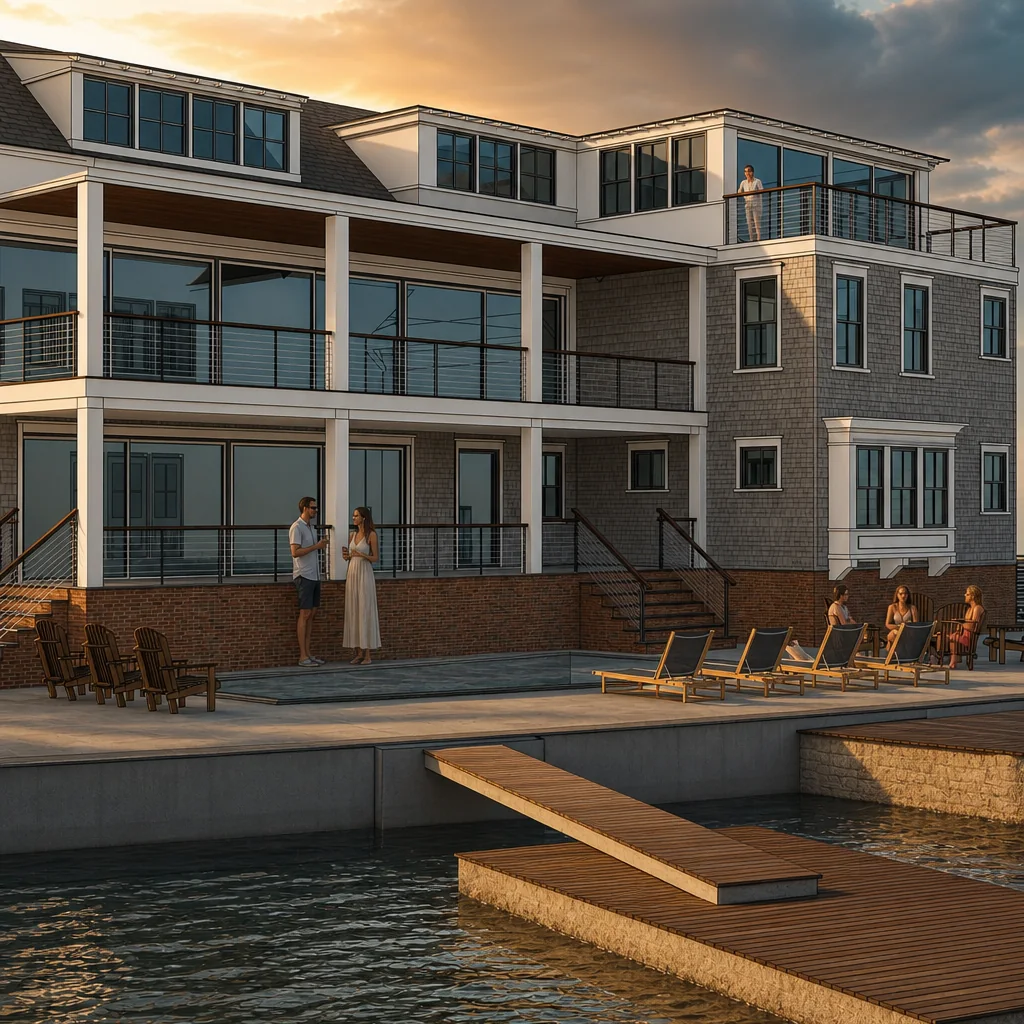 Poolside residential rendering generated from a SketchUp model with AI Enhance